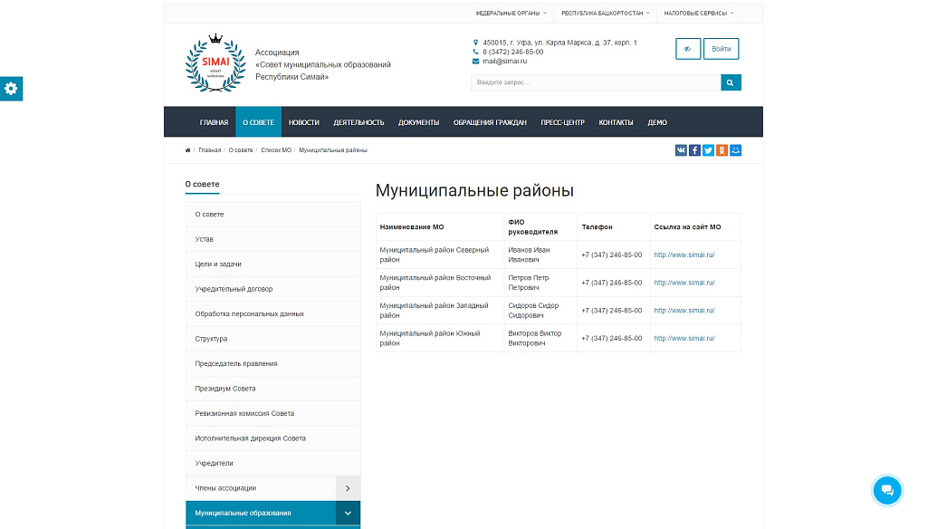 SIMAI: Адаптивный сайт совета муниципальных образований с версией для слабовидящих — скриншот 4 из 9