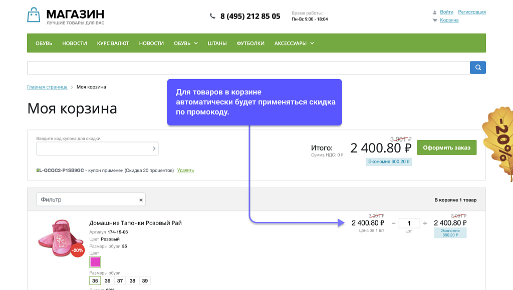 WBS24: Всплывающий баннер и автоактивация промокода — скриншот 2 из 6