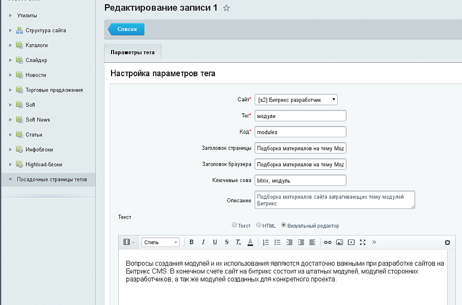 Теги: создание и оптимизация посадочной страницы — скриншот 2 из 3
