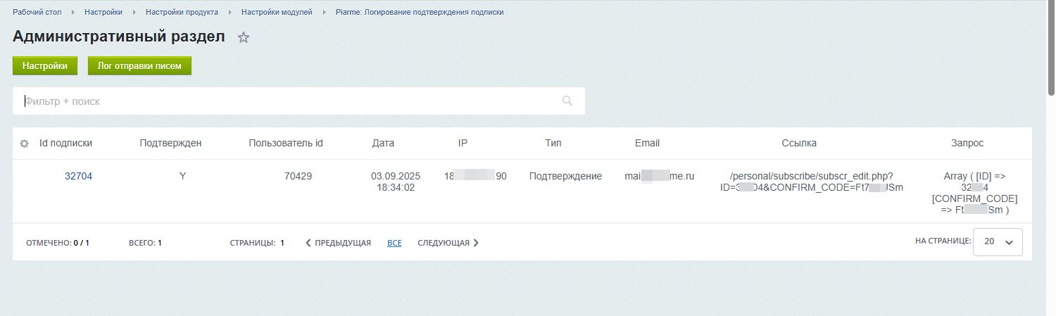 Piarme: журнал подтверждения подписок — скриншот 1